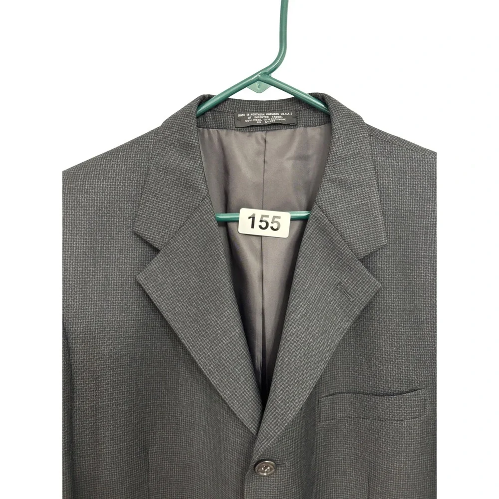 Jones New York Mens 42R Blazer Wool Cashmere Worsted Grey Houndstooth Sport Coat